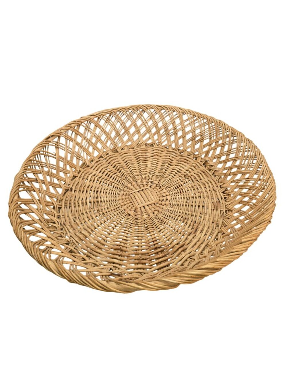 Vintage Woven Rattan Round Basket Serve or Display With Openwork Design CM2338